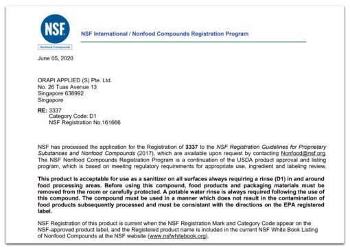 Understanding NSF Certification Category Codes | ORAPI Asia