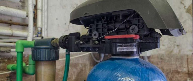 water softener tank inside a building